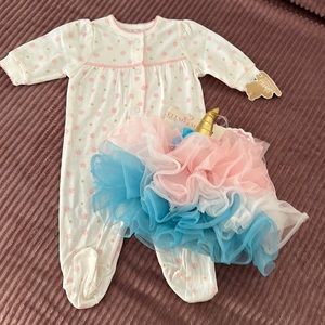 Brand New Carters 100% cotton Girls 0-3 month onesie and unicorn tutu set